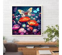 Night Poppy Butterfly Jigsaw Puzzle 35 Pieces 30x30cm/12x12inch, Difficult jigsaw puzzles for Adults 35, Beautiful Art work, Great Festive Puzzle Gift for Men/Women
