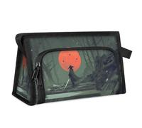 Night Red Moon Japan Samurai Travel Makeup Bag for Women Men Kids Girls Boys Japan Multipurpose Wash Pouch Bag Toiletry Cosmetic Toiletries Shower Bag Organizer