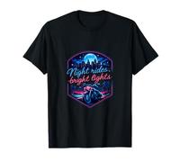 Night Rides Bright Lights Vintage Biker Badge T-Shirt