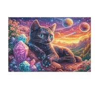 Night Rose Black Cat 1000 PCS/75x50cm Jigsaw Puzzles Puzzles for Adults Teens Brain Game Fun Family Game Team Building Stress Reducing Autumn Thick Cardboard 1000 PCS/75x50cm