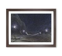 Night Scene At Hornsgatan By Eugene Jansson Classic Painting Framed Wall Art Print, Ready to Hang Picture for Living Room Bedroom Home Office Décor, Walnut A4 (34 x 25 cm)