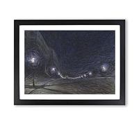 Night Scene At Hornsgatan By Eugene Jansson Classic Painting Framed Wall Art Print, Ready to Hang Picture for Living Room Bedroom Home Office Décor, Black A2 (64 x 46 cm)