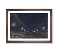 Night Scene at Hornsgatan by Eugene Jansson Framed Print | A2 Walnut Framed Wall Art | Ready to Hang | Modern Nature Picture | Living Room Bedroom Lounge Office