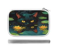 Night Scene With A Lotus Pond And A Cat Large Pencil Case Pencil Pouch, Big Capacity PU Leather Zipper Pen Box, Multi-functional Desk Organizer Makeup Bag Office Supplies for Teens, Adults, Women