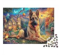 Night Scenery Guide German Shepherd Paper Jigsaw Puzzle 1000 Pieces for Adults, Boost Focus Relaxation, Home Decor Dog Animal Themed Educational Game 70x50cm/1000pcs