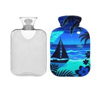 Night Sea Shore Tree Boar Blue Water Bottle for hot Water with Soft Cover 2L hot compresses for The Body Neck and Shoulder Pain Relief Neck and Shoulder Pain Relief Bolsa para cólicos