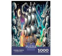 Night Sea Voyage 1000 Piece Pirate Ship Jigsaw Puzzles for Puzzles 1000 Pieces Jigsaw for Adults for Adult Challenging Family Puzzle Game Birthday Gifts 52x38cm/1000pcs