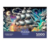Night Sea Voyage 1000 Pieces Sturdy Cardboard Jigsaw Puzzle Abstract Black-white for Collectors, Logic Skill Puzzle, Party Game, Best Gift for Puzzle Enthusiasts 70x50cm/1000pcs