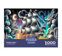 Night Sea Voyage Impossible Hard Challenging 1000 Pc Jigsaw Puzzle - Surreal Cosmic Ship Recycled Paper for Home Wall Decor52x38cm/1000pcs