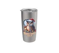 Night Shift Elf Christmas Owl Santa Hat Funny Stainless Steel Insulated Tumbler
