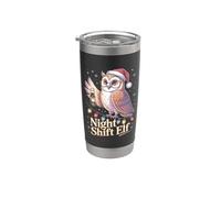 Night Shift Elf Christmas Owl Santa Hat Funny Stainless Steel Insulated Tumbler