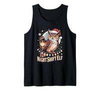 Night Shift Elf Christmas Owl Santa Hat Funny Tank Top