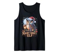 Night Shift Elf Christmas Owl Santa Hat Funny Tank Top