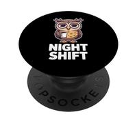 Night Shift Funny Sleepy Owl Coffee Lover Humor PopSockets Adhesive PopGrip