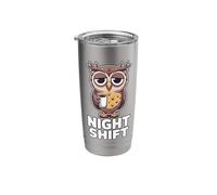 Night Shift Funny Sleepy Owl Coffee Lover Humor Stainless Steel Insulated Tumbler