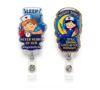 Night Shift Nurse Badge Reel Duo Set, 2 Pack Cute Retractable ID Badge Holders for Women, Funny Night Shift Gifts for Nurses, RN CNA LPN Badge Clips with Glitter