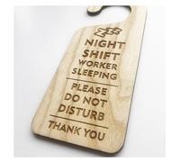 Night Shift Worker Sleeping Do Not Disturb Wooden Hanging Door Knob Sign Office Home With Icon