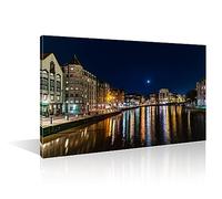 Night Shot of Leith by Water of Leith Near Edinburgh Modern Home Decor 1 Panels Pictures Canvas Wall Art for Bedroom, Living Room, Office. Posters and Prints Framed Ready to Hang (24"Wx36"H)