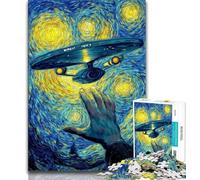 Night Sky Alien Spaceship Adult Jigsaws 1000 Piece,Challenging To Complete But Fun And Humorous with Matching Poster And Trivia Sheet 38x26cm