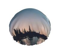 Night Sky and Trees Print Shower Cap, Shower Cap for Women Reusable, Waterproof Bath Cap,Quick Drying Bath Hair Cap