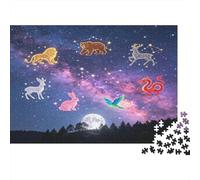 Night Sky Animal Constellations 1000 Piece Jigsaw Puzzle Paper for Adults Starry Forest Scene Focus Family Relaxation Home Gift 38x26cm/1000pcs