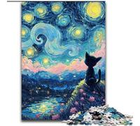 Night Sky Black Cat Puzzles for Adults 1000 Pieces, Challenging Game Toys Every Piece Is Unique - Challenging Family Fun Game (size 26x38cm)