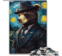 Night Sky Brown Bear Adult Jigsaw Puzzles 1000, Staycation Kill Time Every Piece Is Unique - Challenging Family Fun Game (26x38cm)