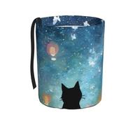 Night Sky Car Trash Can Cat Cute Auto Garbage Can Collapsible Car Seat Back Hanging Trash Bag Portable Camping Waste Bin for Vehicle Trucks Vans