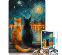 Night Sky Cat 1000 Pieces Jigsaw Puzzles for Adults And Teens,Staycation Kill Time Every Piece Is Unique - Challenging Family Fun Game 50x75cm