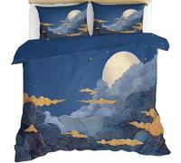 Night Sky Duvet Cover Chinese Style Moon Cloud Duvet Cover Celestial Oriental Bedding Set Luxury Navy Blue Comforter Set With Pillowcases for Bedroom King 230 x 220 cm
