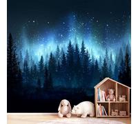 Night Sky Fantasy Wall Mural Wallpaper, Forest Light Rays Wallpaper Decorative Wall Mural for Bedroom Study Living Room Home Decor Photo, 400 x 280 cm(W x H)