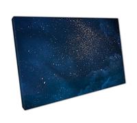 Night Sky Filled With Dazzling Golden Stars Cloudy Deep Navy Clouds Abstract Space Wall Art Print On Canvas Picture For Home Office Decor 91x61cm (36x24In)