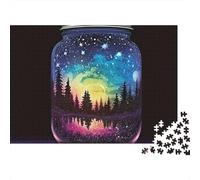 Night Sky Forest Glass Jar 1000 Piece Jigsaw Puzzle Jigsaw Puzzle for Adults Night Reflection Relax Home Gift 38x26cm/1000pcs