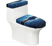 Night Sky Full Moon Print Bathroom Toilet Lid Cover, Washable Toilet Lid Set,Fits Most Round,Oblong Lids