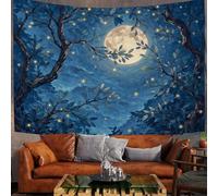 Night Sky Full Moon Tree Branches Tapestry Wall Hanging, Tapestry Dreamy Oil Painting Style Design Wide Wall Hanging, Deep Blue Tapestries Poster for Living Room Bedroom Dorm Decor, 200x150cm