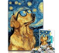 Night Sky Golden Retriever Jigsaw Puzzles for Adults 1000 Piece,Staycation Kill Time with Fully Interlocking Randomly Shaped Pieces 38x26cm