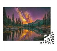 Night Sky Lake View 1000 Piece Starry Forest River Jigsaw Puzzle For Adults Thick Card Board Relaxation Difficult Game Gifts for WomenGifts for Men 52x38cm/1000pcs