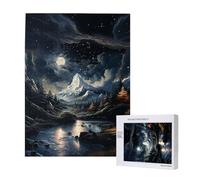 Night Sky Landscape Nature Mountain Black Personalised 500 Piece Wooden Jigsaw Puzzle For Adults, Custom Portrait Picture