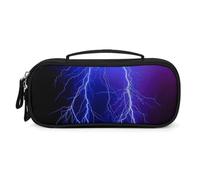Night Sky Lightning Multi-Purpose Organiser Pouch with Handle Durable PU Leather Pen Pouch Portable Makeup Storage Bag for Travel Everyday Carry Desk Organisation 21x11x4.5cm Size