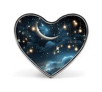 Night Sky Moon Stars Button Pin Round Metal Badge Aesthetic Lapel Pin for Clothes Hats Backpacks Cosmic Gift