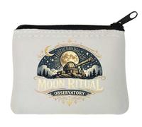 Night Sky Observatory and Moon Ritual Neoprene Coin Purse Pouch 10x11cm White