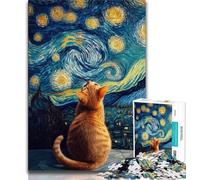 Night Sky Orange Cat Jigsaw Puzzles for Adults Teenagers Jigsaws Puzzle,Challenging Game And Family Play for Is Ideal As A Gift for The Whole Family 38x26cm