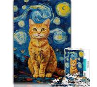 Night Sky Orange Cat Jigsaw Puzzles for Teenagers 1000 Piece,for Educational Game Challenge Toy Unique Home Decor And Gifts (38x26cm)
