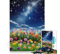 Night Sky Over Flower Field Jigsaw Puzzles for Adults 1000 Piece Mind Puzzle Slow Enjoy Image Assembly Perfect Present (38x52cm)