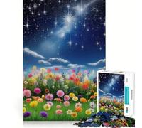Night Sky Over Flower Field Jigsaw Puzzles for Adults1000 Pieces Strengthen Memory Home Pastime Clean Edge Elegant Gift (50x75cm)