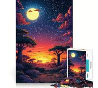 Night Sky Over Savanna Jigsaw Puzzles 1000 Piece for Teenagers Reason Skill Toy Serene Time Exact Cut Amazing Present (38x26cm)