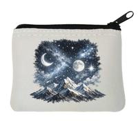 Night Sky Over Snowy Mountain Peaks Neoprene Coin Purse Pouch 10x11cm White