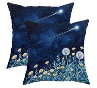 Night Sky Pillow Covers Set of 2, Dark Blue Cosmos Dandelion Throw Pillows Case, Outdoor Decorative Square Nature Decor Cushion Covers for Home Sofa Bed Couch 18x18 Inch