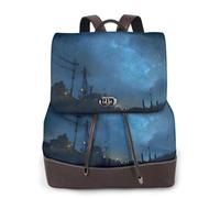 Night Sky Print Women Backpack Waterproof Anti-Theft Lightweight Pu Fashion Leather Nylon School Shoulder Bag Travel Backpack
