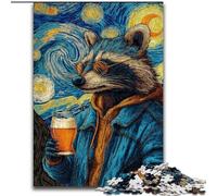 Night Sky Raccoon Jigsaw Puzzles for Adults Teenagers Jigsaws Puzzle, Brain Intelligence Challenge Addictive Toys for Home Decoration (size 50x75cm)